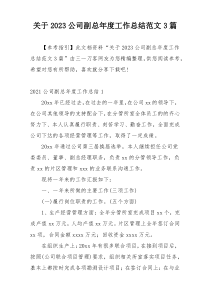 关于2023公司副总年度工作总结范文3篇