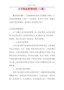 公司现金管理制度（3篇）