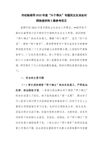 市纪检领导2022年度“六个带头”专题民主生活会对照检查材料2篇参考范文