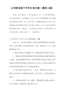 公司财务部下半年计划文案（通用4篇）