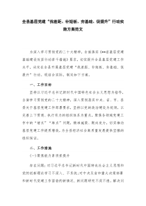 全县基层党建“找差距、补短板、夯基础、促提升”行动实施方案范文