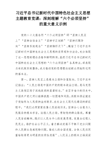 习近平总书记新时代中国特色社会主义思想主题教育党课：深刻理解“六个必须坚持”的重大意义示例