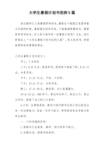 大学生暑假计划书范例5篇