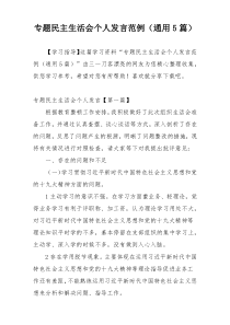 专题民主生活会个人发言范例（通用5篇）