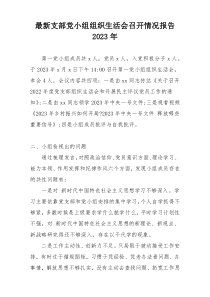 最新支部党小组组织生活会召开情况报告2023年