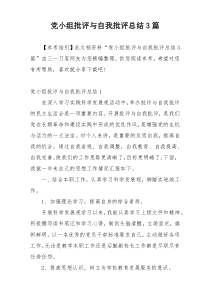 党小组批评与自我批评总结3篇