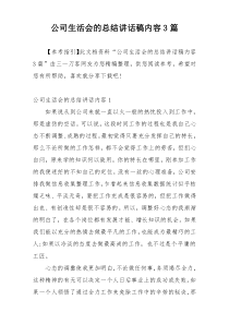 公司生活会的总结讲话稿内容3篇