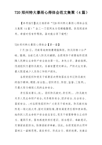 720郑州特大暴雨心得体会范文集聚（4篇）