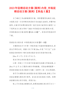 2023年促销活动方案(案例)内容_市场促销活动方案(案例)【热选5篇】