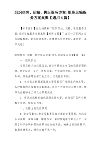 组织供应、运输、售后服务方案-组织运输服务方案集聚【通用4篇】