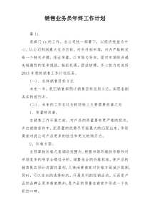 销售业务员年终工作计划