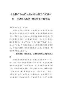 农业银行市支行扶贫小额信贷工作汇报材料：主动担当作为+做实扶贫小额信贷