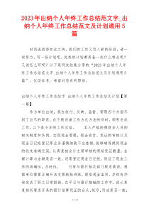 2023年出纳个人年终工作总结范文字_出纳个人年终工作总结范文及计划通用5篇