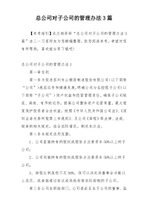 总公司对子公司的管理办法3篇