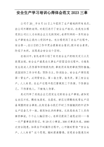 安全生产学习培训心得体会范文2023三章