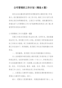 公司管理的工作计划（精选4篇）