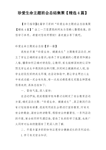 珍爱生命主题班会总结集聚【精选4篇】