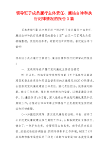 领导班子成员履行主体责任、廉洁自律和执行纪律情况的报告3篇