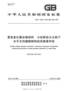 GBT 42266-2022 柔性多孔聚合物材料 小试样在小火焰下水平方向燃烧特性的实验室评估 