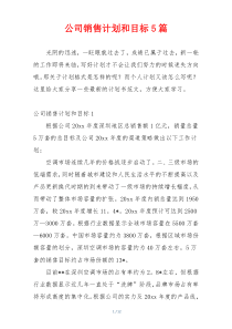 公司销售计划和目标5篇