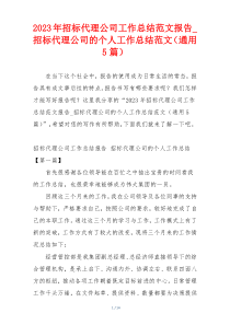 2023年招标代理公司工作总结范文报告_招标代理公司的个人工作总结范文（通用5篇）