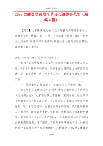 2023驾驶员交通安全学习心得体会范文（精编4篇）