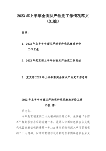 2023年上半年全面从严治党工作情况范文（汇编）