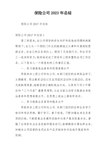 保险公司2023年总结