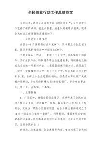 全民创业行动工作总结范文