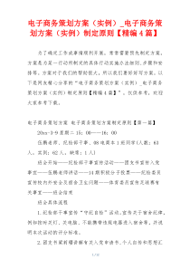 电子商务策划方案（实例）_电子商务策划方案（实例）制定原则【精编4篇】