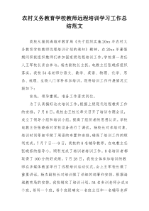 农村义务教育学校教师远程培训学习工作总结范文