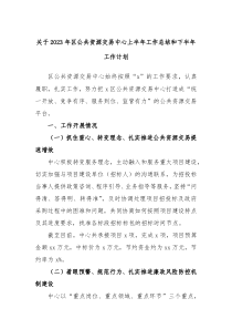 关于2023年区公共资源交易中心上半年工作总结和下半年工作计划