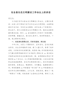 在全县生态文明建设工作会议上的讲话