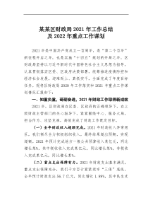 某某区财政局20XX年工作总结及20XX年重点工作谋划