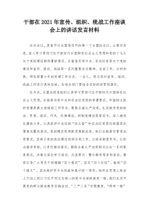 干部在20XX年宣传组织统战工作座谈会上的讲话发言材料