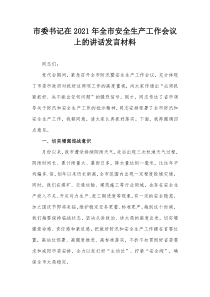 市委书记在20XX年全市安全生产工作会议上的讲话发言材料