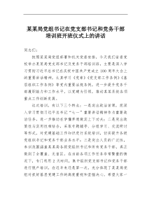 某某局党组书记在党支部书记和党务干部培训班开班仪式上的讲话