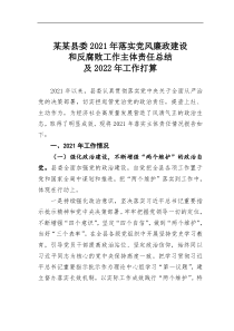 某某县委20XX年落实党风廉政建设和反腐败工作主体责任总结及20XX年工作打算