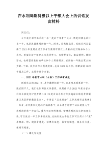 在水利局副科级以上干部大会上的讲话发言材料