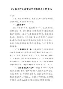 XX县长在全县重点工作务虚会上的讲话