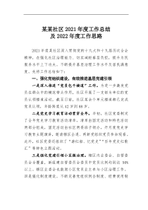 某某社区20XX年度工作总结及20XX年度工作思路