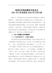 某某区纪检监察机关党总支20XX年工作总结及20XX年工作计划