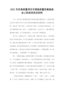 20XX年在高质量项目引领高质量发展座谈会上的讲话发言材料