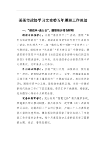 某某市政协学习文史委五年履职工作总结