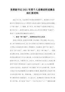 党委副书记20XX年度个人述德述职述廉总结汇报材料