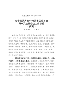 在中国共产党市第届委员会第一次全体会议上的讲话