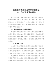 某某高校党政办公室党支部书记20XX年抓党建述职报告