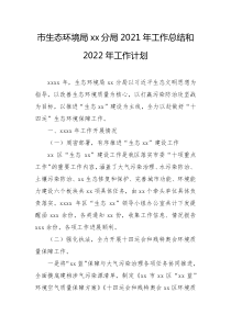 市生态环境局xx分局20XX年工作总结和20XX年工作计划