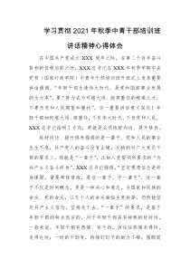 学习贯彻20XX年秋季中青干部培训班讲话精神心得体会