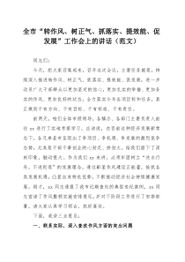 全市“转作风、树正气、抓落实、提效能、促发展”工作会上的讲话（范文）